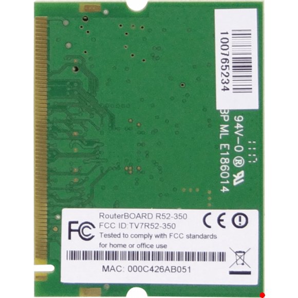R52H MIKROTIK Tarjeta MiniPCI 2 Conectores U.FL 25dBm 2.4GHz/5GHz A/B/G 350mW Chipset AR5414