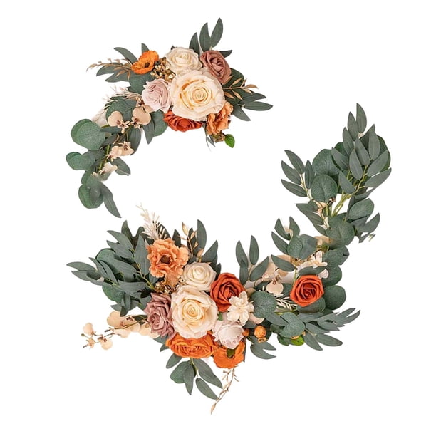 Corona de flores con arco de boda de rosas, guirnalda floral artificial decorativa con hojas verdes para la decoración del hogar de la boda de la pare , Opción 5B