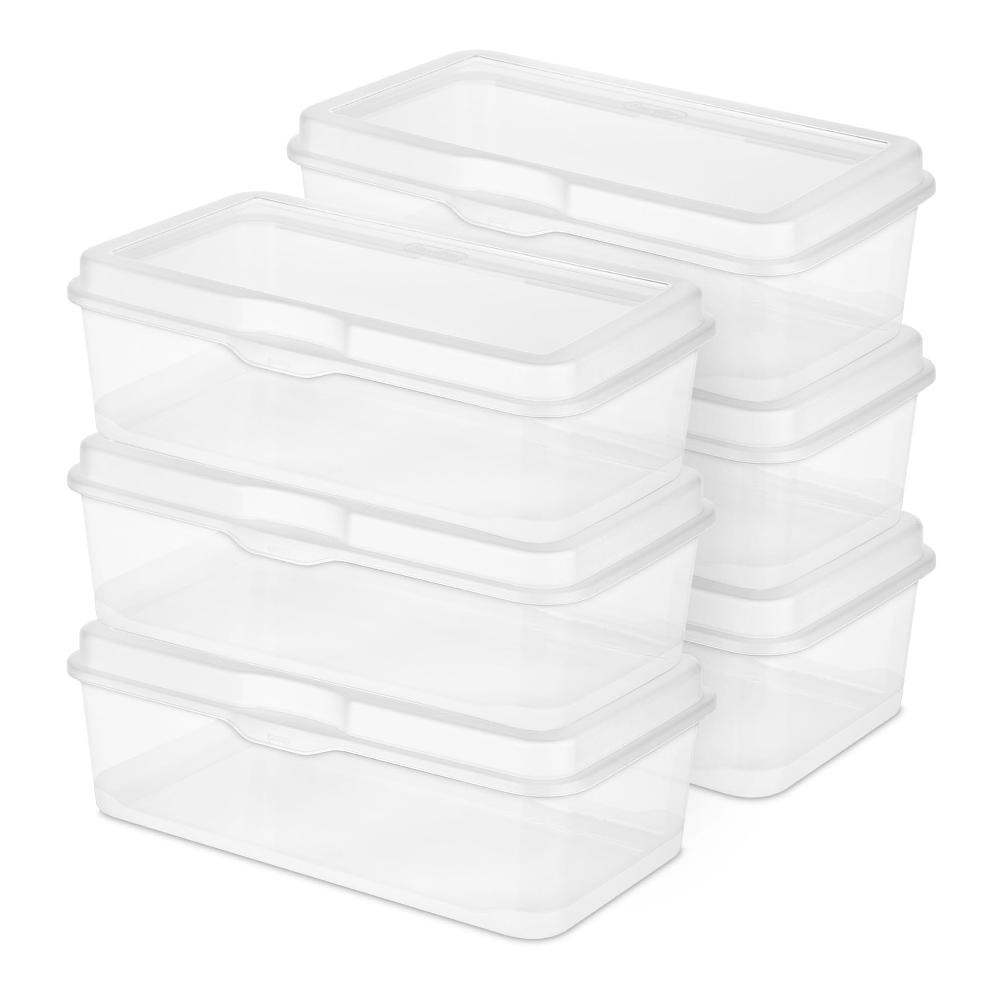 Caja De Almacenamiento Sterilite Rectangular Con Tapa Abatible, Paquete De 6 Unidades, 4,5 L, Transparente