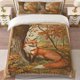 thumbnail image 1 of Rustic Red Fox Autumn Forest Illustration Printed Bedding Set Soft Duvet Cover and Two Pillowcases, 1 of 5