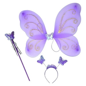 Genérico - Disfraz De Hada Para Niñas, Ala De Mariposa, Varita De Ángel, Accesorios De Cosplay De Elfo Para Niños, Diadema Morada