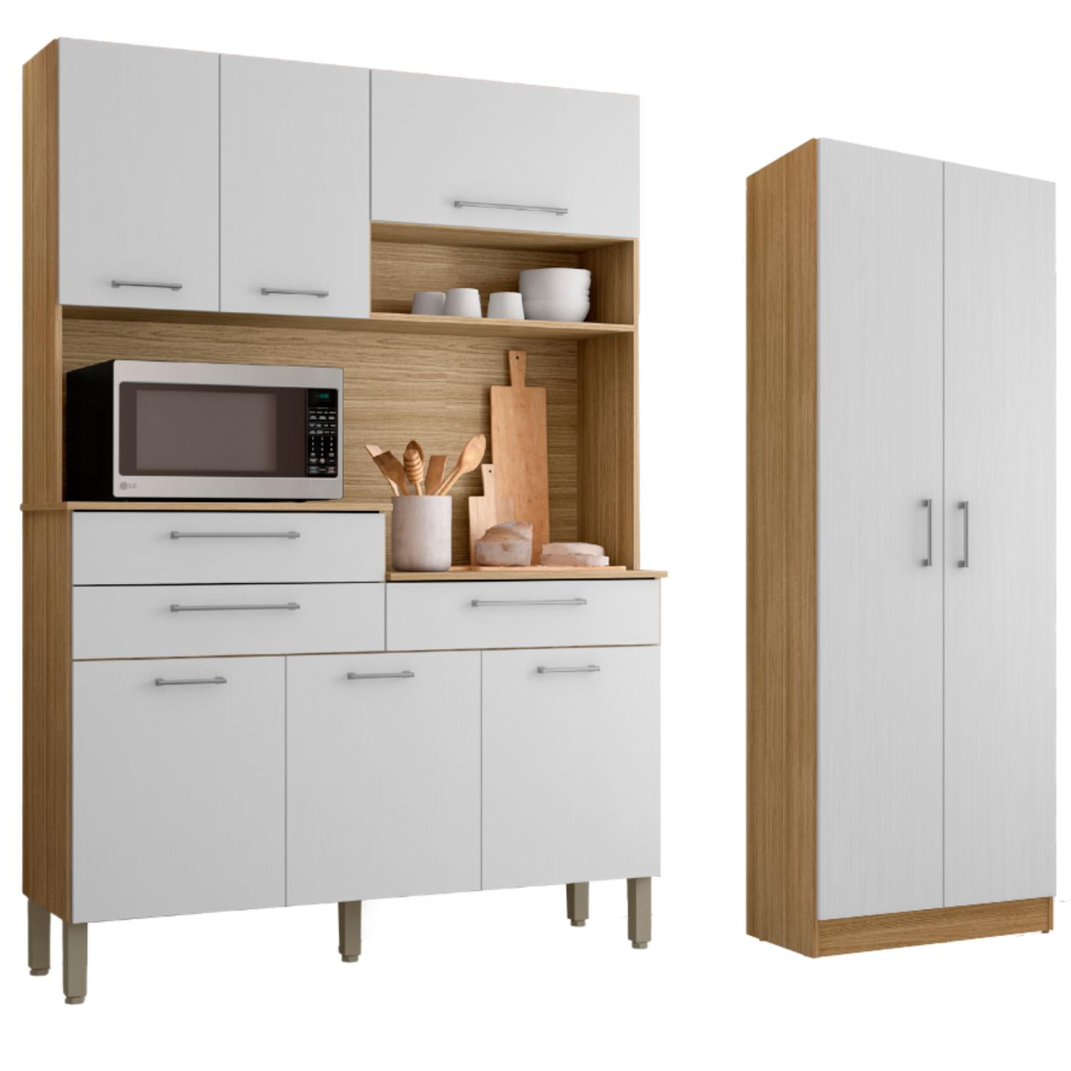 Movelaria - Combo Cocina Kit Orion 8 Puertas + Alacena Multiuso Off White K0820 Blanco