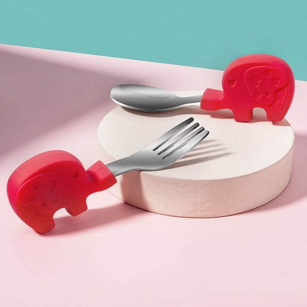 Make Mealtime Fun and Easy with our 2 Set Baby Toddler Silicone Stainless Steel Spoon Fork Set in a Cute and Gender-Neutral Style, Perfect for Feeding and Cutlery Training, Comes with a Useful Case!