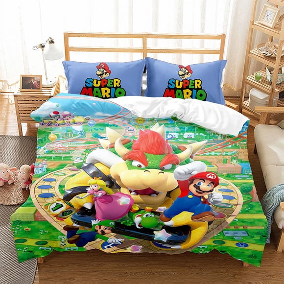 Ma-rio 3 Pcs Comforter Set with 2 Pillowcases,Mari-o Bedding Set Sheet Set for Kids Adults,All Season Lightweight