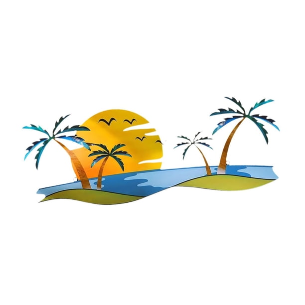 Decoración de pared de metal con diseño de playa tropical, esculturas de árboles costeros, arte rústico de palmera para oficina, decoración de baño al
