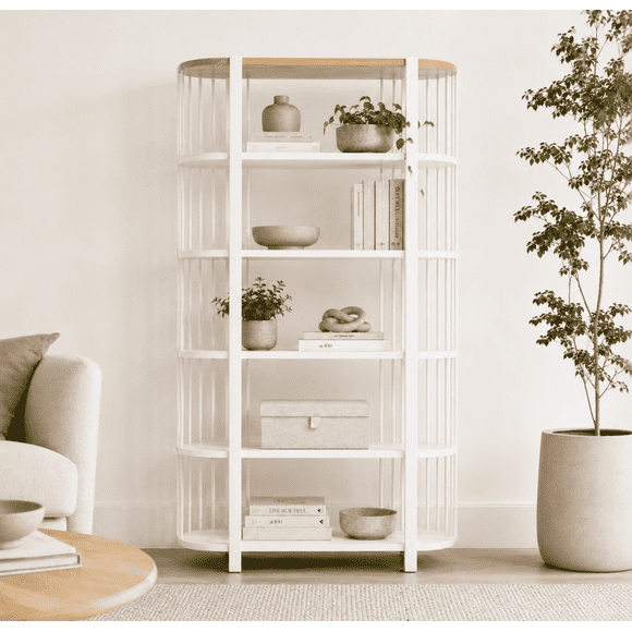 Biblioteca "Siete Tazas" Estantería de Madera con Barrotes - Blanco - 80x35x180 cm