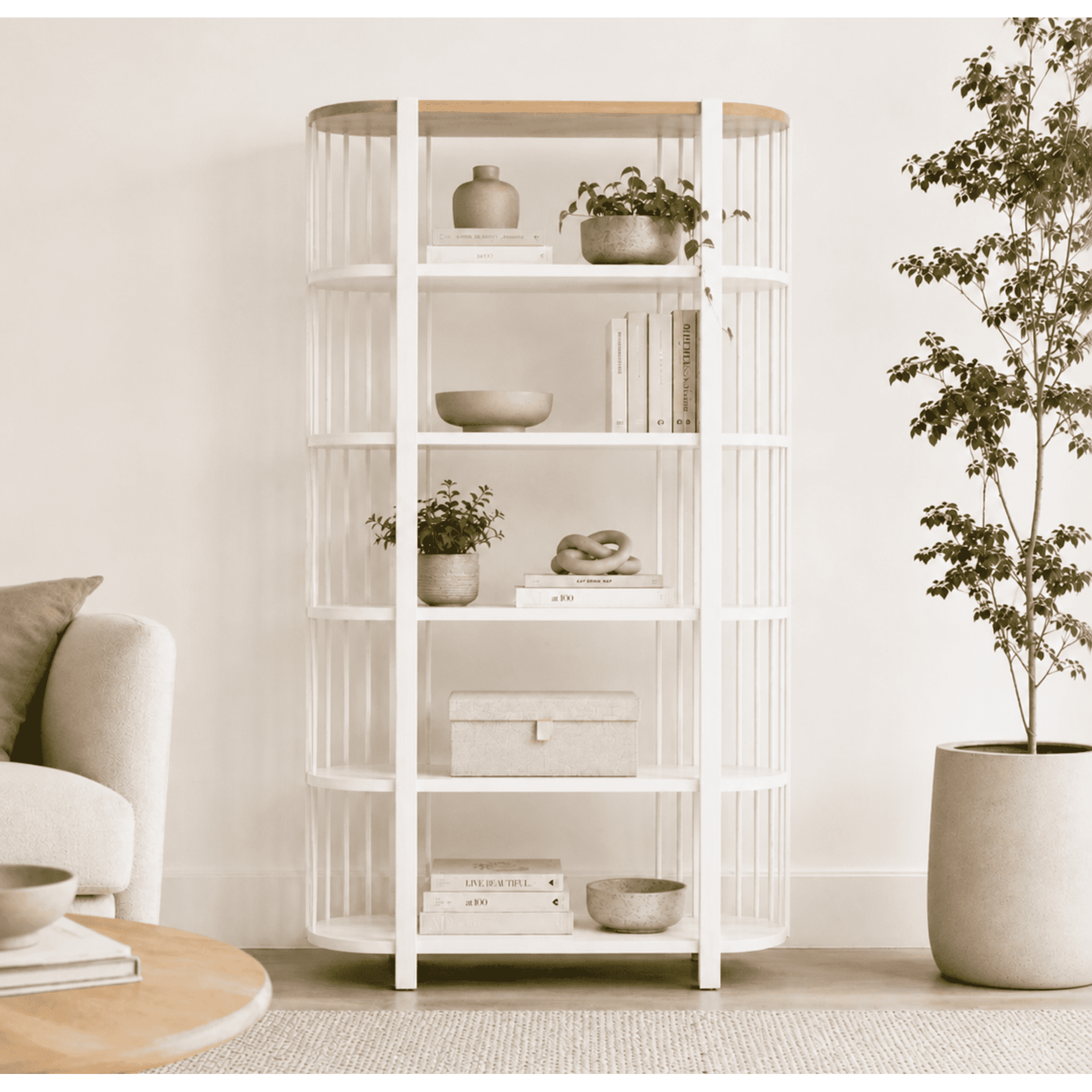 Arca Muebles - Biblioteca "siete Tazas" Estantería De Madera Con Barrotes - Blanco - 80x35x180 Cm
