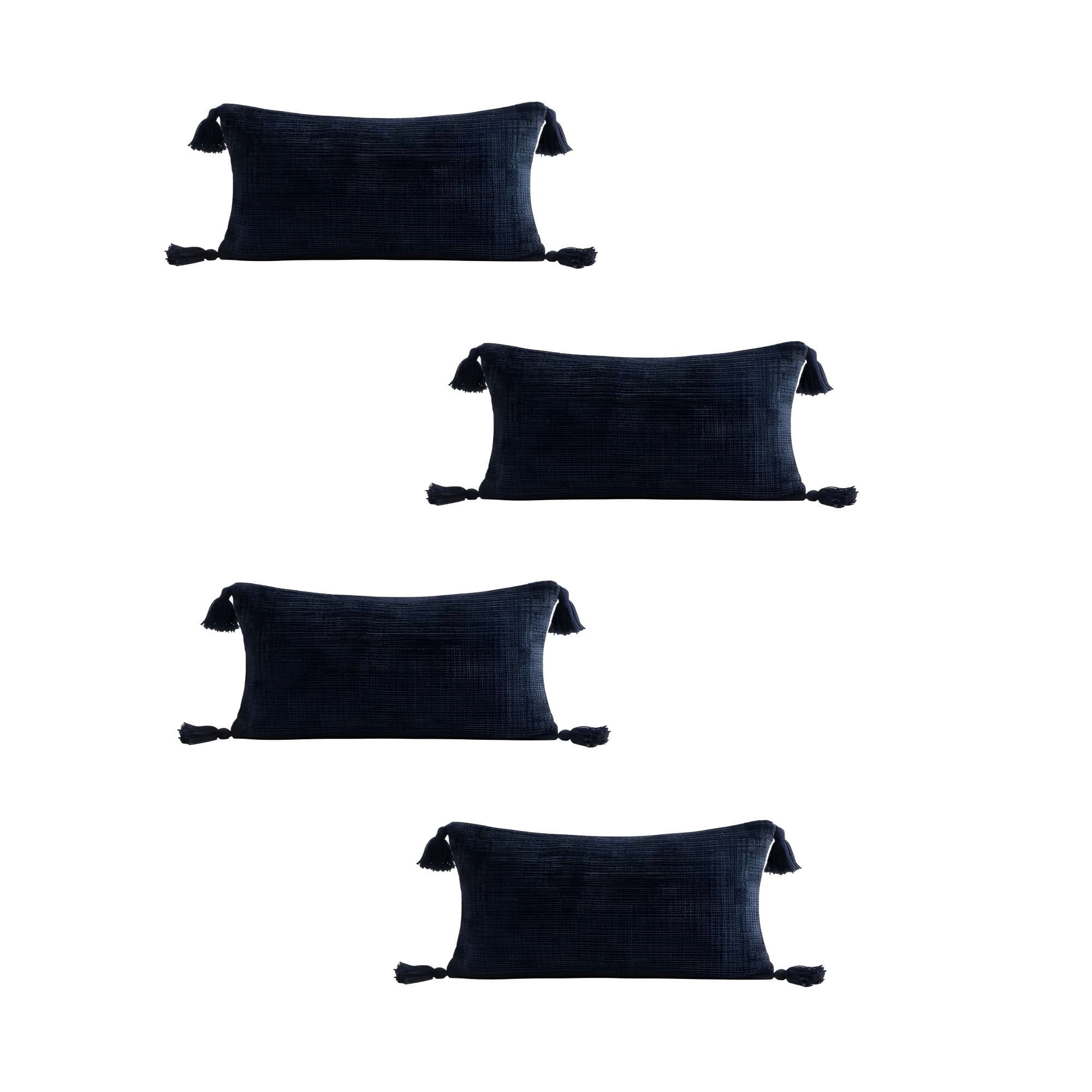 Genérico - Pack De 4 Fundas De Cojin Chenille Con Borlas 30x50 Azul Oscuro