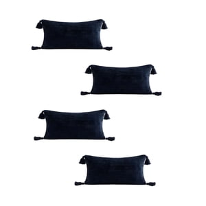 Genérico - Set De 4 Fundas De Cojin Chenille Con Borlas 30X50 Azul Oscuro