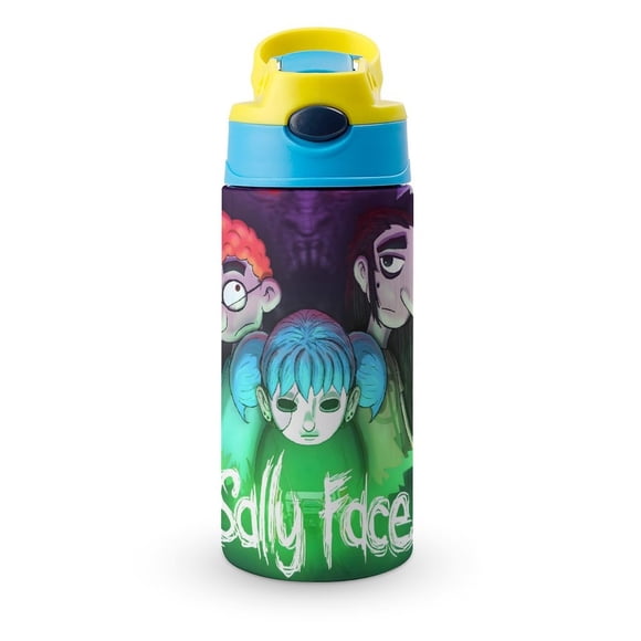 Sally Face Botella de Agua con Tapa Pop Top de Un Toque, Acero Inoxidable, a Prueba de Fugas, para Deportes, Botella Infantil azul 12 oz
