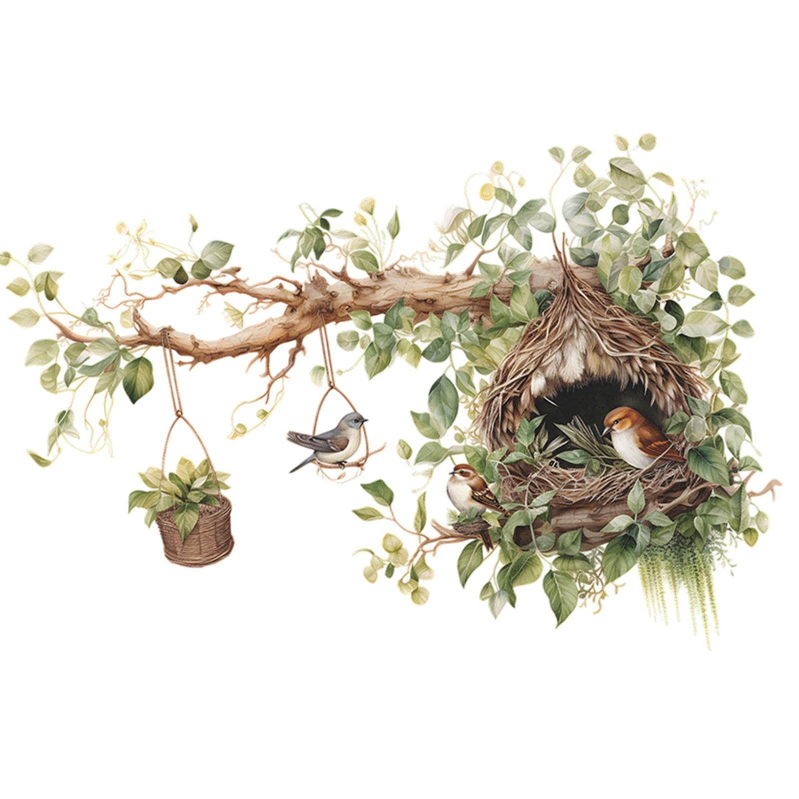 Bothyi - 2 Pegatinas De Pared Con Ramas Y Nido De Pájaro Para Aula, Sala De Estar Y Baño