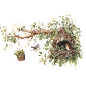 Bothyi - 2 Pegatinas De Pared Con Ramas Y Nido De Pájaro Para Aula, Sala De Estar Y Baño