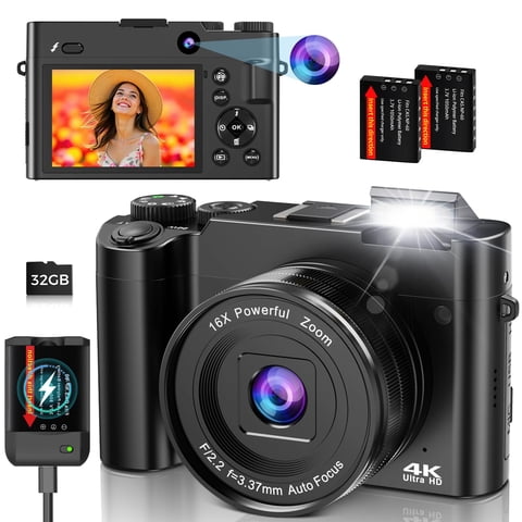 Cámara Digital Duoch 4K 64Mp Con 2 Lentes, Zoom 16X, Tarjeta De 32 Gb, 2 Baterías