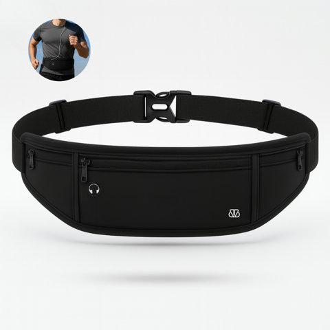 Bebraver - Cómodo Banano Running 3 Bolsillos Waterproof Deportiva Negro