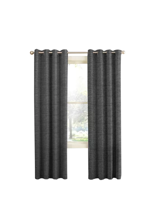 Genérico - Cortina Blackout 100% 2 Paños 140X220Cm Textura Lino Gris Oscuro