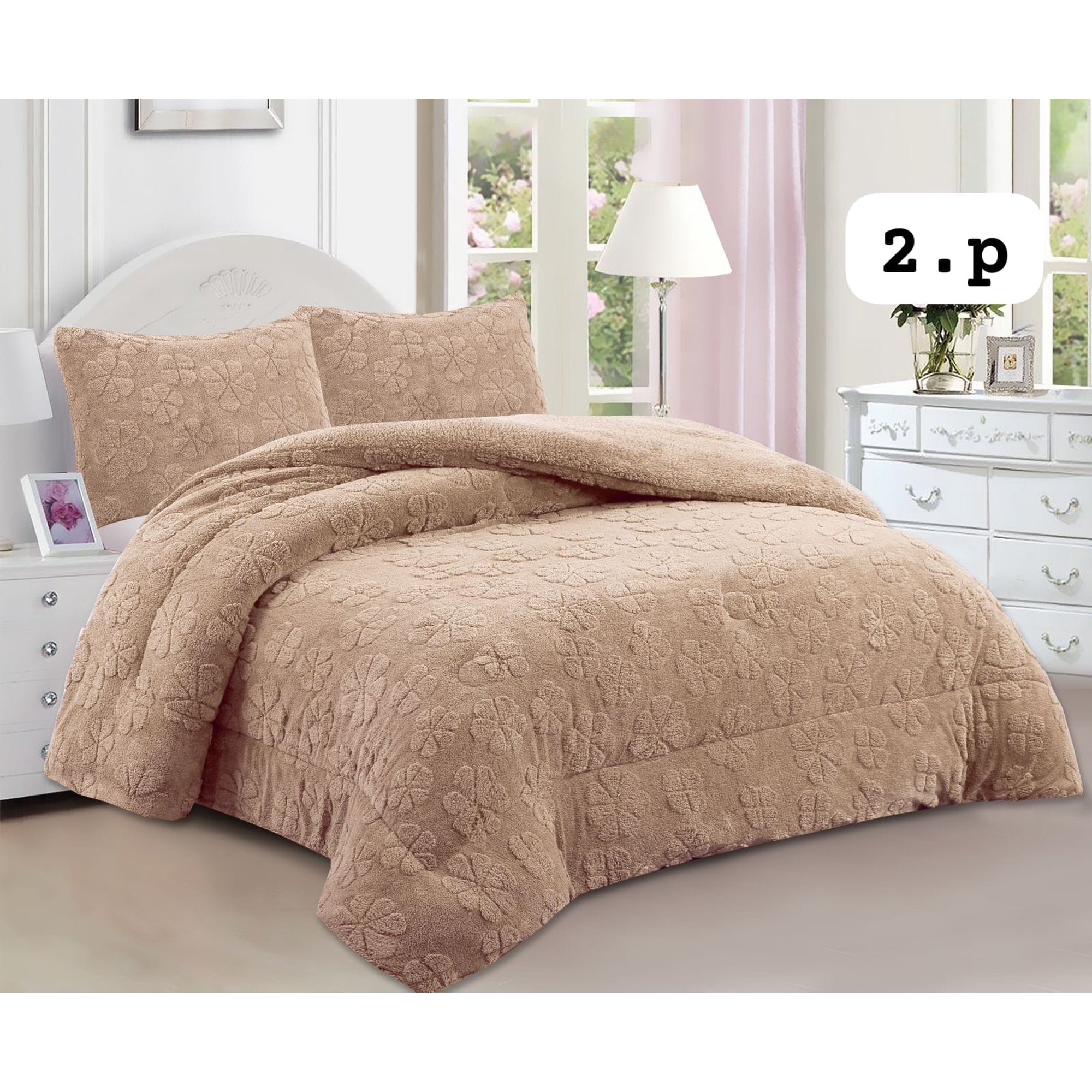 Aladdins Shop - Cobertor De Invierno Texturizado Con Chiporro 2 Plazas Flor Beige