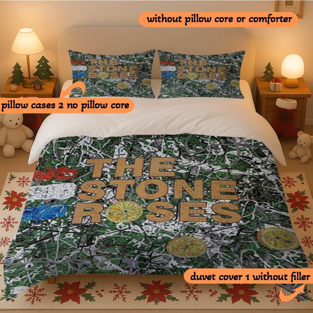 3pcs The Stone Roses Printed Duvet Cover Set a Three-piece Duvet Cover Set Perfect for Holiday Decorations