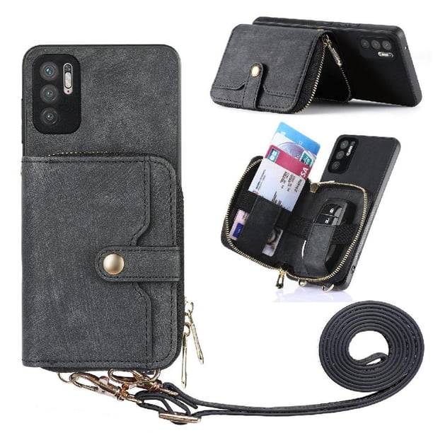 Funda Tipo Cartera con Correa Cruzada para Xaiomi Redmi Note 10 5G Protección Contra Golpes Negro