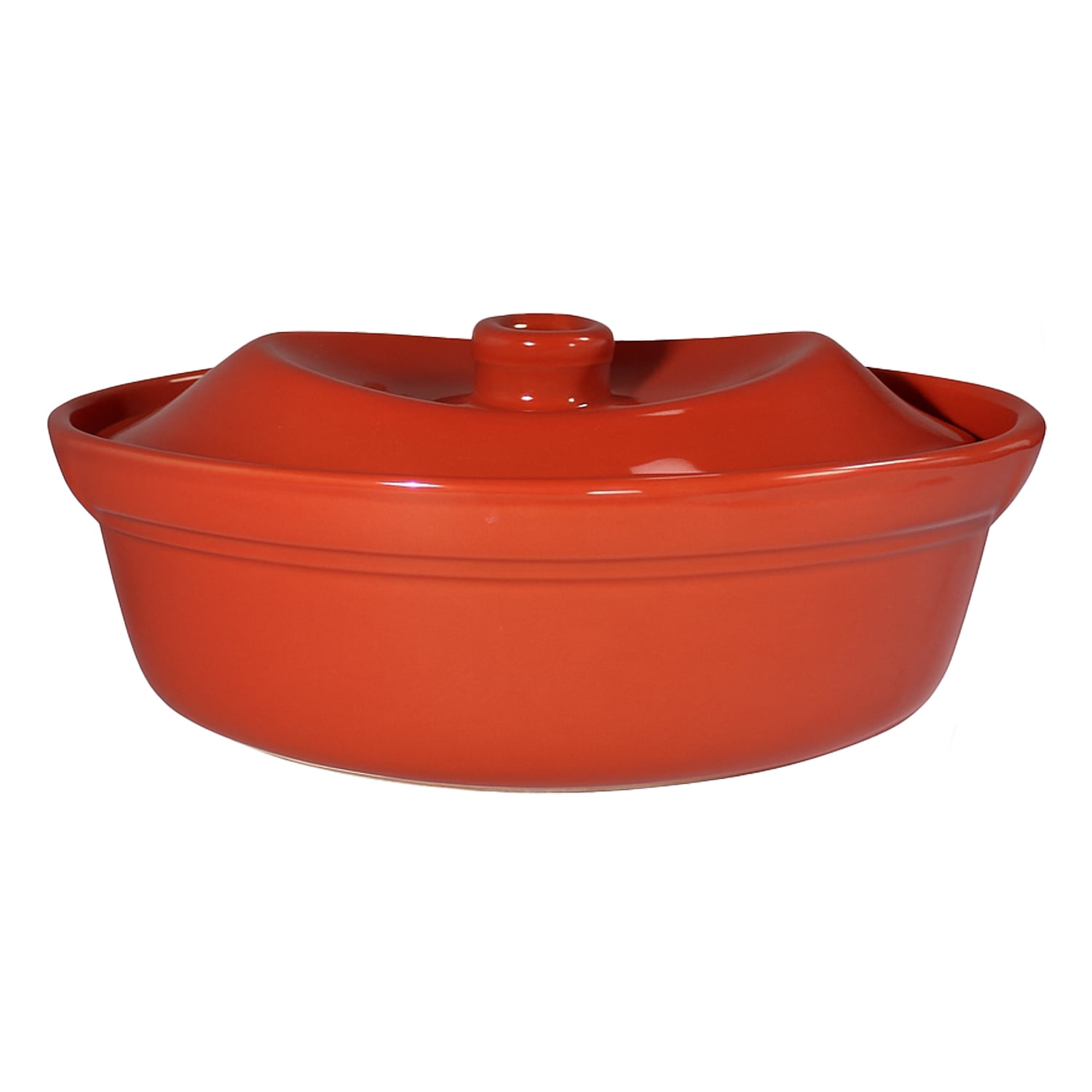 Genérico - Fuente De Cerámica P/ Horno Tipo Gres - Redonda C/ Tapa 15x24cm _ Roja