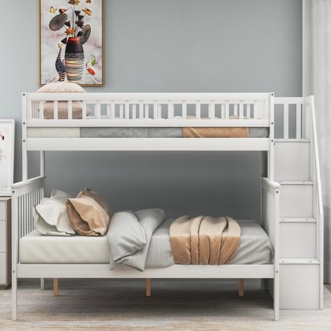 M&Ms - Twin Over Full Stairway Bunk Bed With Storage, White
