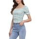 thumbnail image 4 of INSPIRE CHIC Blusa corta con nido de abeja elegante para mujer, ajuste delgado, blusa campesina floral para el regreso a clases, cian L, 4 of 6