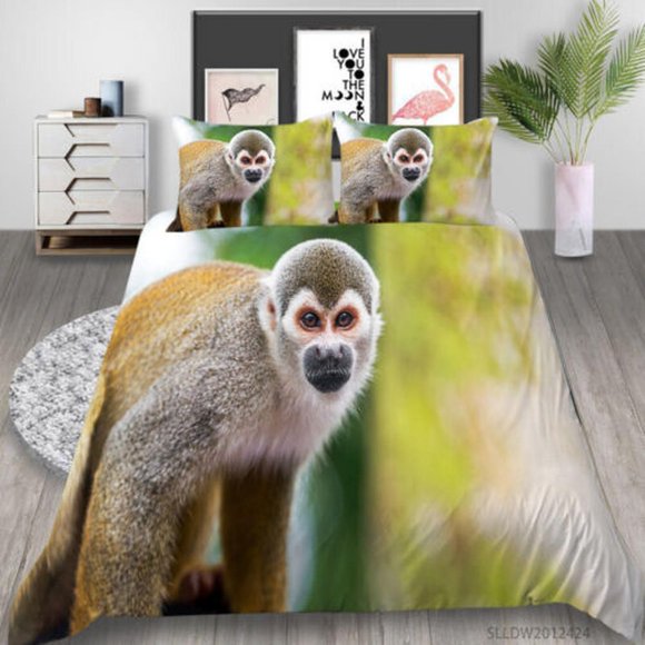 Lovely Squirrel Monkey Wildlife Quilt Duvet Cover Set Super Bedclothes3-Piece Bedding Set