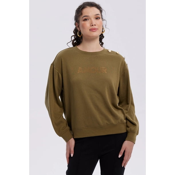 Polerón Mujer Print Posicional Verde Militar