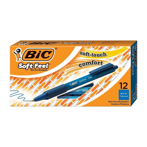 Bolígrafos BIC Soft Feel, retráctiles, tinta azul mediana, 12 unidades