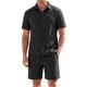 thumbnail image 1 of INSPIRE CHIC Conjunto de 2 Piezas para Hombre Camisa con Botones y Textura Jacquard y Pantalones Cortos con Cordón S Negro, 1 of 5