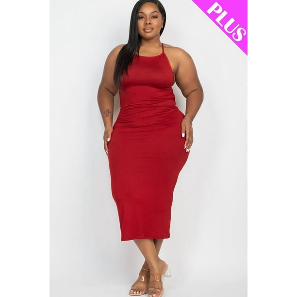 Vestido Largo con Espalda Abierta Cruzada en Talla Grande
