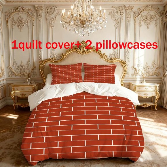 3pcs Red Brick Wall Theme Printed Bedding Set | Duvet Cover and 2 Pillowcases All Season