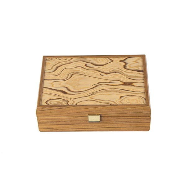 Caja de almacenamiento de piezas de ajedrez de madera de olivo natural de 24 x 17 x 8 cm