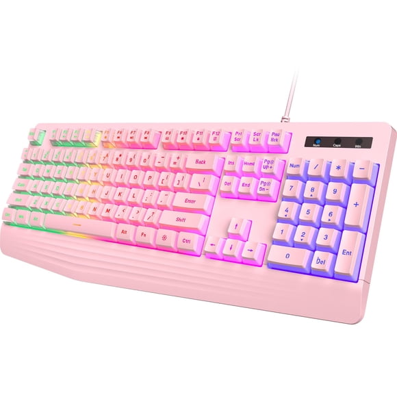 Teclado para juegos yesbeaut Pink Rainbow retroiluminado LED 104 teclas
