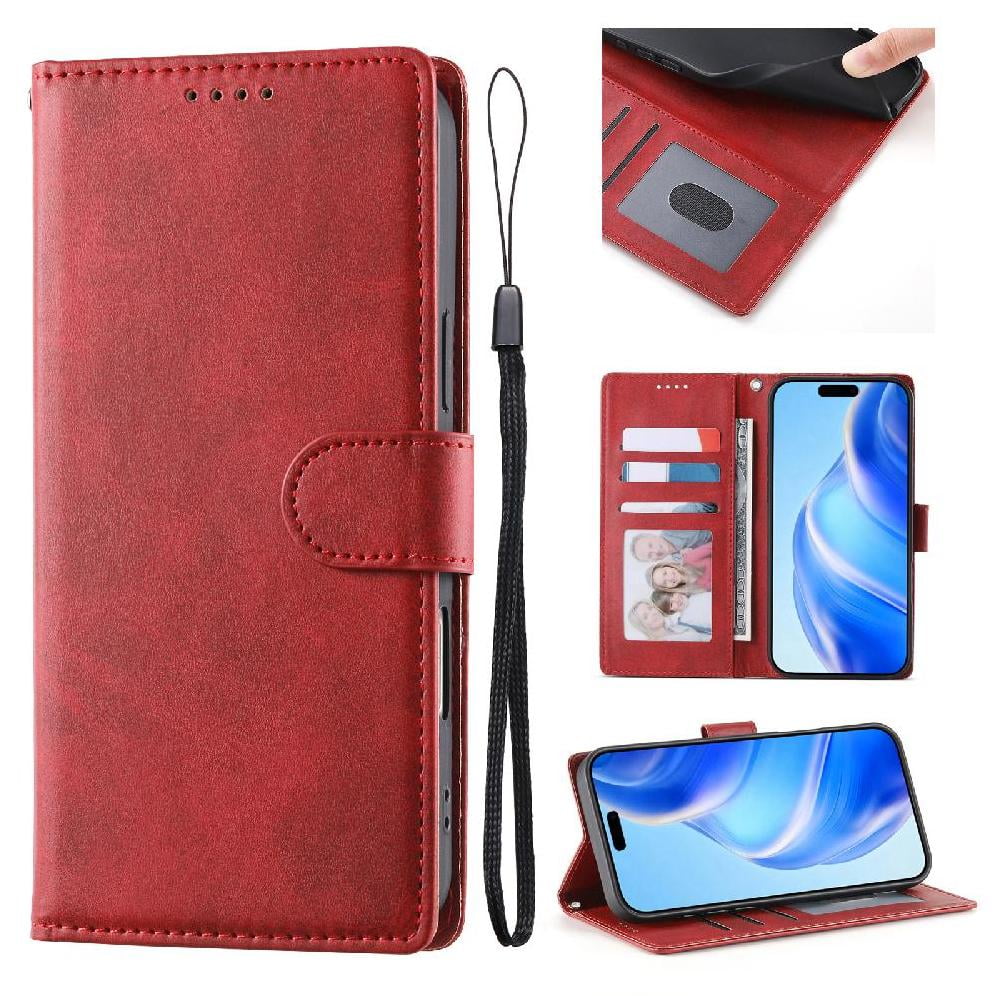Foxdock - Funda Tipo Billetera Para Xiaomi 17 Cover 2 En 1 Desmontable Con Ranuras Para Tarjetas Y Ventana De Foto, Soporte Y Correa De Muñeca Rojo