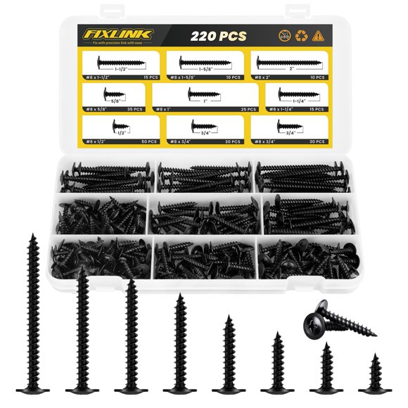 Kit de 220 tornillos para madera FIXLINK #8 (surtido)