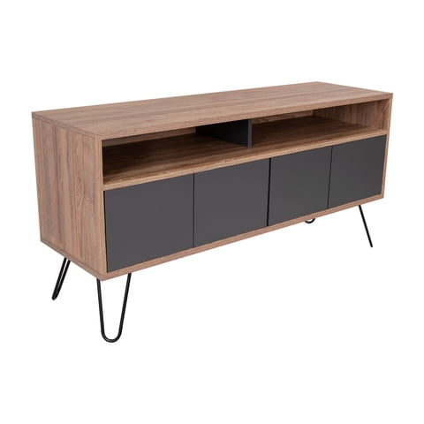 Fmfurniture - Rack Tv 55 Con 2 Repisas Y 4 Puertas Fm-006C Café Claro Y Plomo