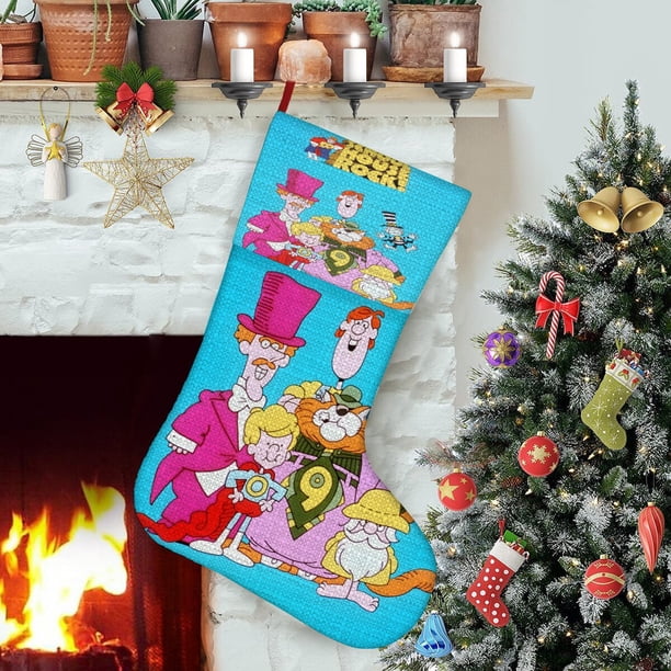 Schoolhouse Rock Tema: Calcetines de Navidad, fino lino blanco para colgar en escaleras y chimenea, decoración navideña para el hogar, regalo de Navidad. 45cm × 32cm