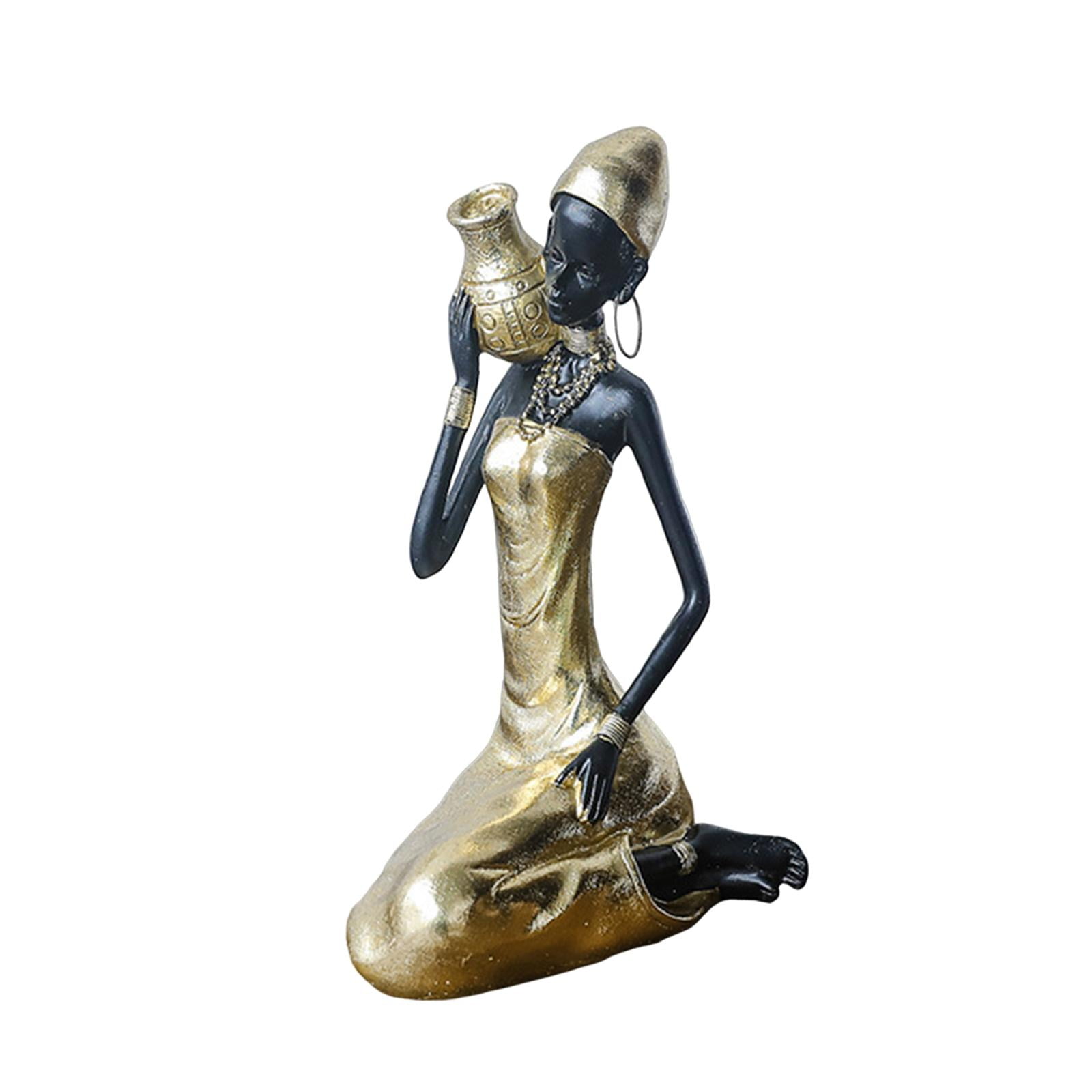 Bothyi - Estatuilla De Mujer Negra, Escultura De Mesa, Artesanía Hecha A Mano Para Estantería De Escritorio, 21,5x12x12cm