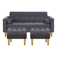 Bodevir - Sofa Retro 3C + 2 Pouf Felpa 01 Gris