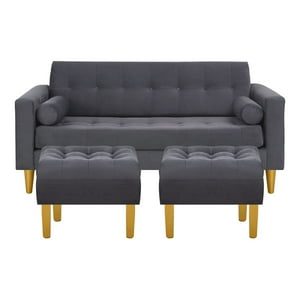 Bodevir - Sofa Retro 3C + 2 Pouf Felpa 01 Gris