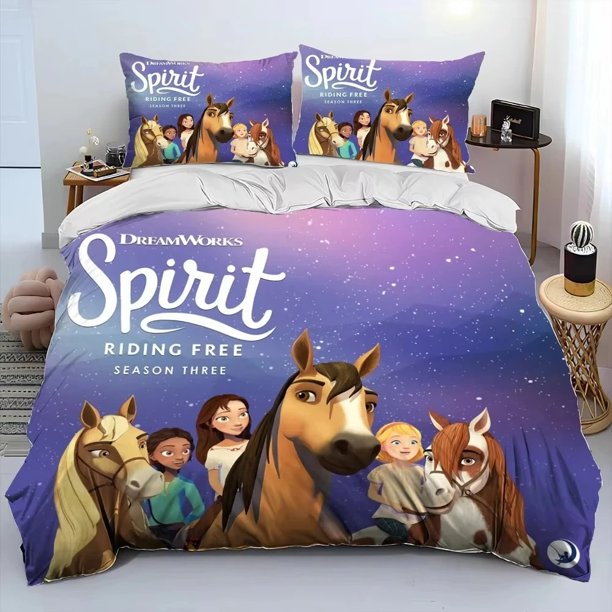 Cartoon S-Spirit Riding Free Bedding Set Boys Girls Twin Queen Size Duvet Cover Pillowcase Bed Kids Adult Fashion Home TextilesBed Sheets