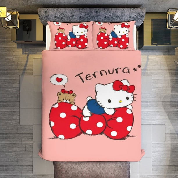 Hello Kitty Ternura 3 Pieces Duvet Cover Set Full Size Super Soft Fade Resistant Microfiber
