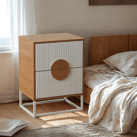 Spacehome - Velador Lumière 2 Cajones Moderno Madera Con Blanco