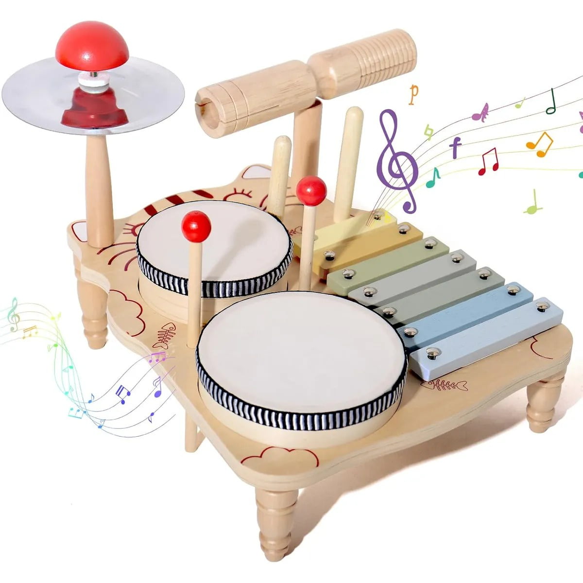 Genérica - Set Musical Infantil De Madera Batería Xilófono Para Niños Batería Musical Montessori De Madera