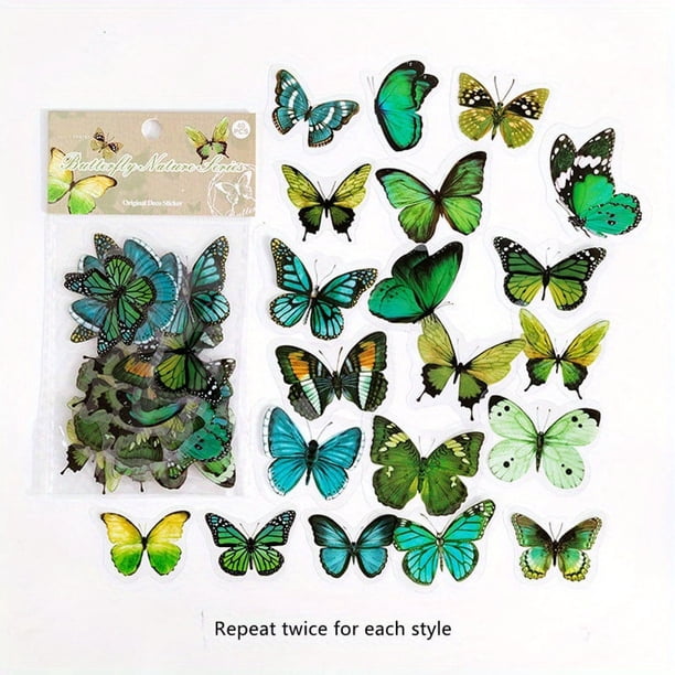 40pcs/pack Kawaii Butterfly PVC Sticker Collection for Diaries, Scrapbooks, and Stationaries - Colorful and Cute Decorative Labels