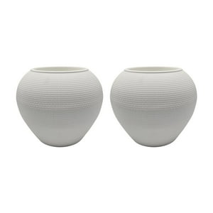 Fliperex - Set 2 Maceteros Plastico Redondo Ovalado Moderno Textura L Blanco