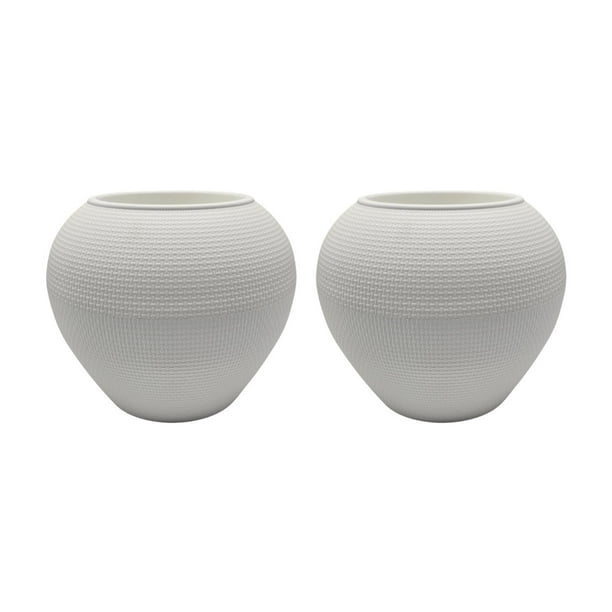 Set 2 Maceteros Plastico Redondo Ovalado Moderno Textura S blanco