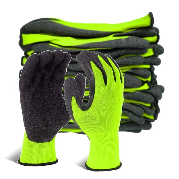 Guantes de trabajo de seguridad Evridwear, caucho de látex arrugado, 12 pares