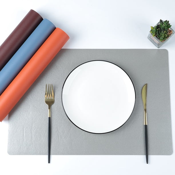 XmhyTop Juego de 4 Manteles Individuales de Piel Sintética, Impermeables, Fáciles de Limpiar, Resistentes al Calor y Antideslizantes para Uso Interior y Exterior, 45*30cm, Estilo B, Plateado