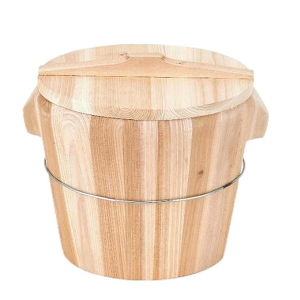 Recipiente para almacenar arroz con vaporera de madera, práctico y conveniente, para cocinar arroz, reutilizable, para hacer albóndigas, uso doméstico Medio